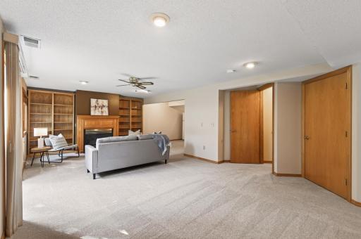 The family room offers plenty of room for multiple gathering zones.