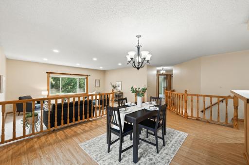 View from the dining room into the spacious living room.