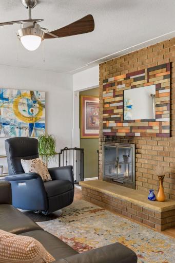 Enjoy the glowing fire from the living room or kitchen