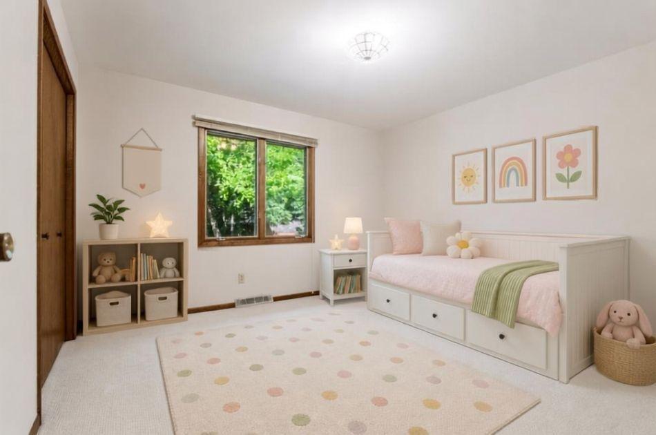 This main-level third bedroom provides flexible space for guests or family, all within close reach of the living and dining areas. (Virtually Staged)