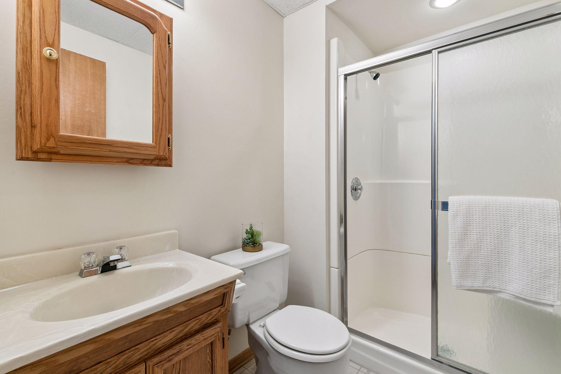 3/4 bath in the lower level.