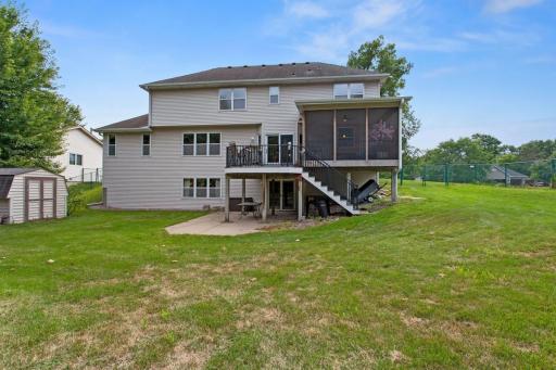 Enjoy a fenced backyard with a gorgeous new deck and screened porch, new fire pit, patio, storage shed and inground sprinkler system. Mature trees add privacy, with deer, fox and other wildlife frequently visiting.