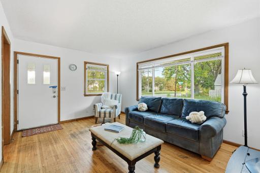 Lots of light shines through the living room!