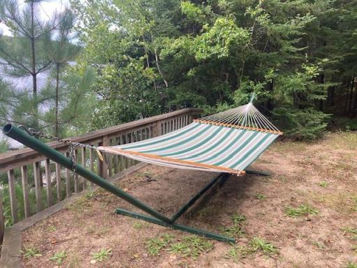 hammock by bunk house with lake view