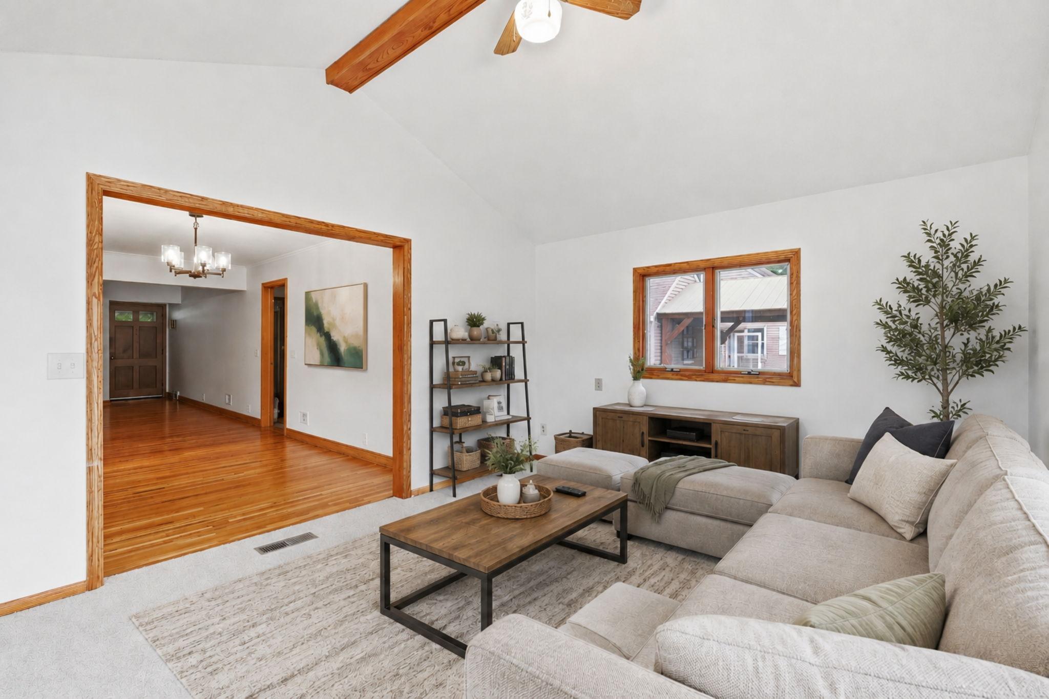 Main floor family room. Virtually staged.