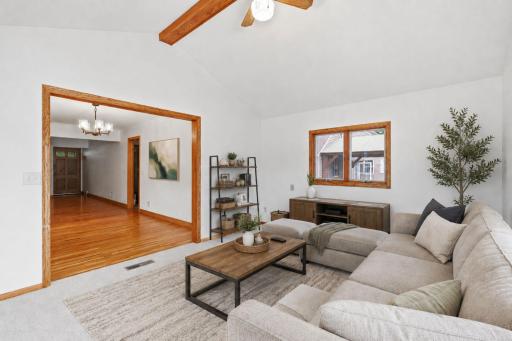 Main floor family room. Virtually staged.