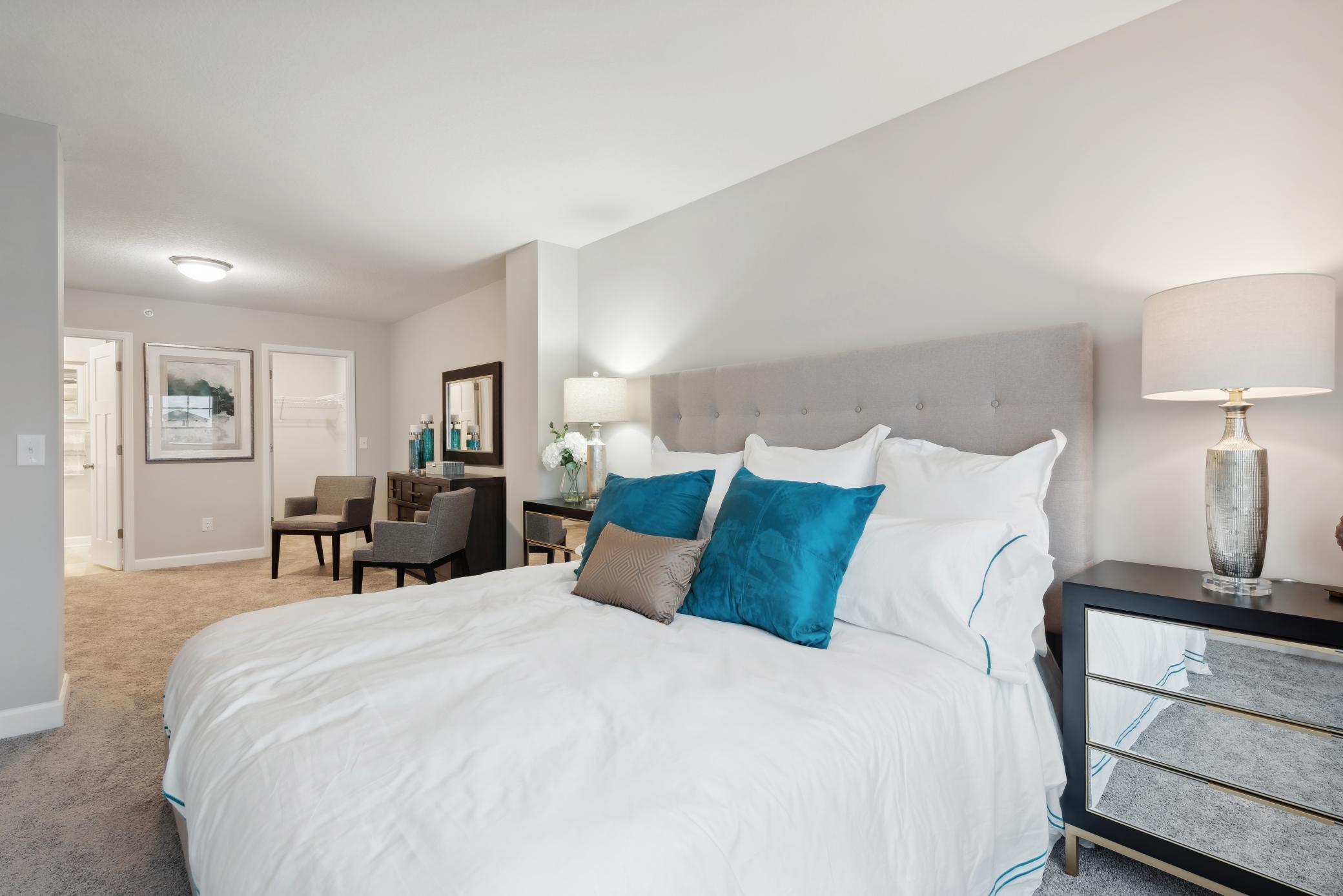 (Photo of a decorated model, actual homes finishes will vary) Find your retreat in this primary bedroom. Enjoy the exclusivity of a private bath and huge walk-in closet.