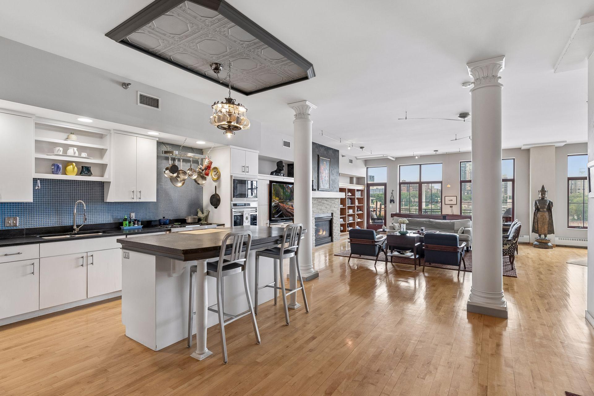 Kitchen with center island, open to the great room