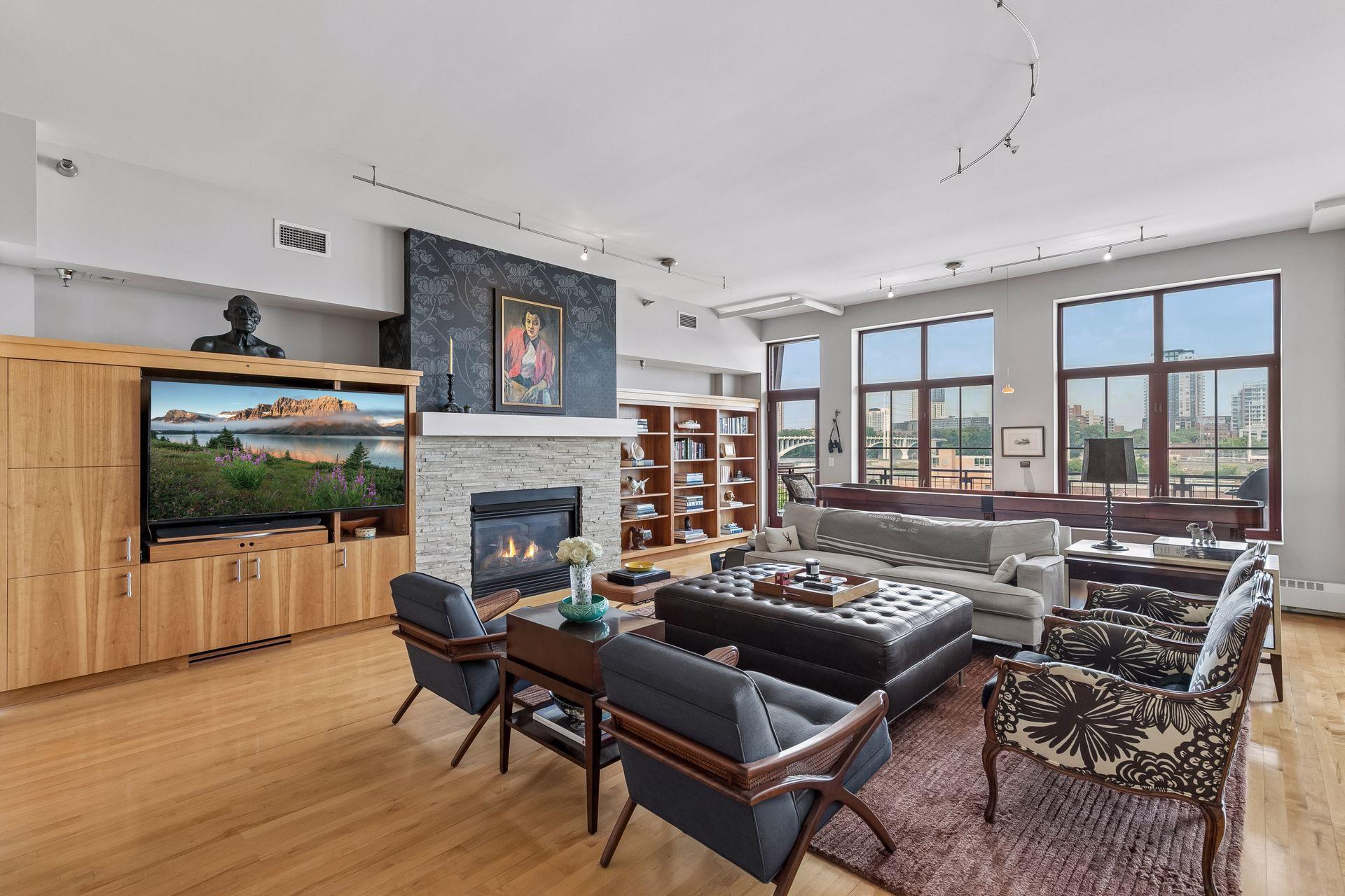 Living area with fireplace
