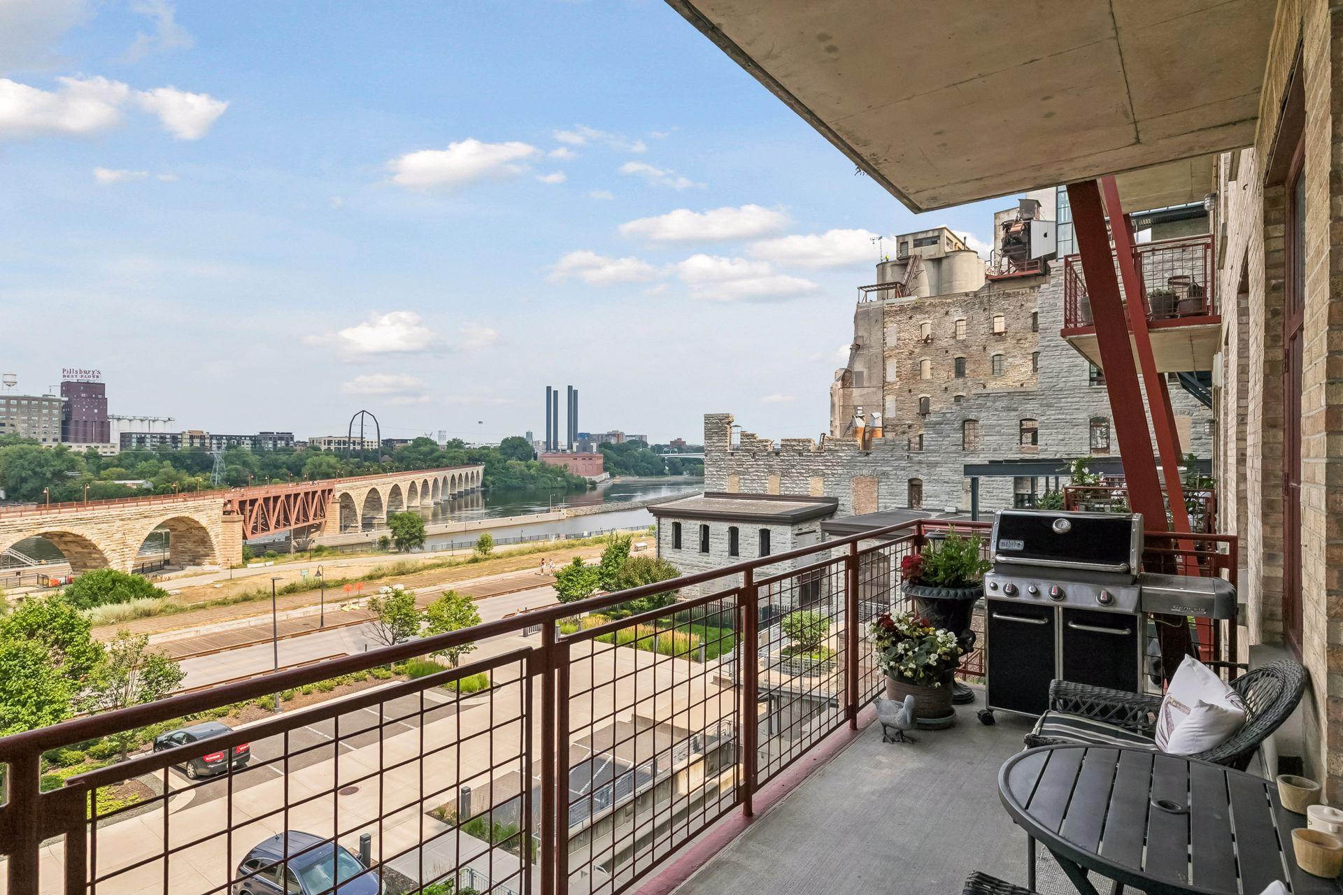 Private terrace — the Stone Arch Bridge and the Mississippi