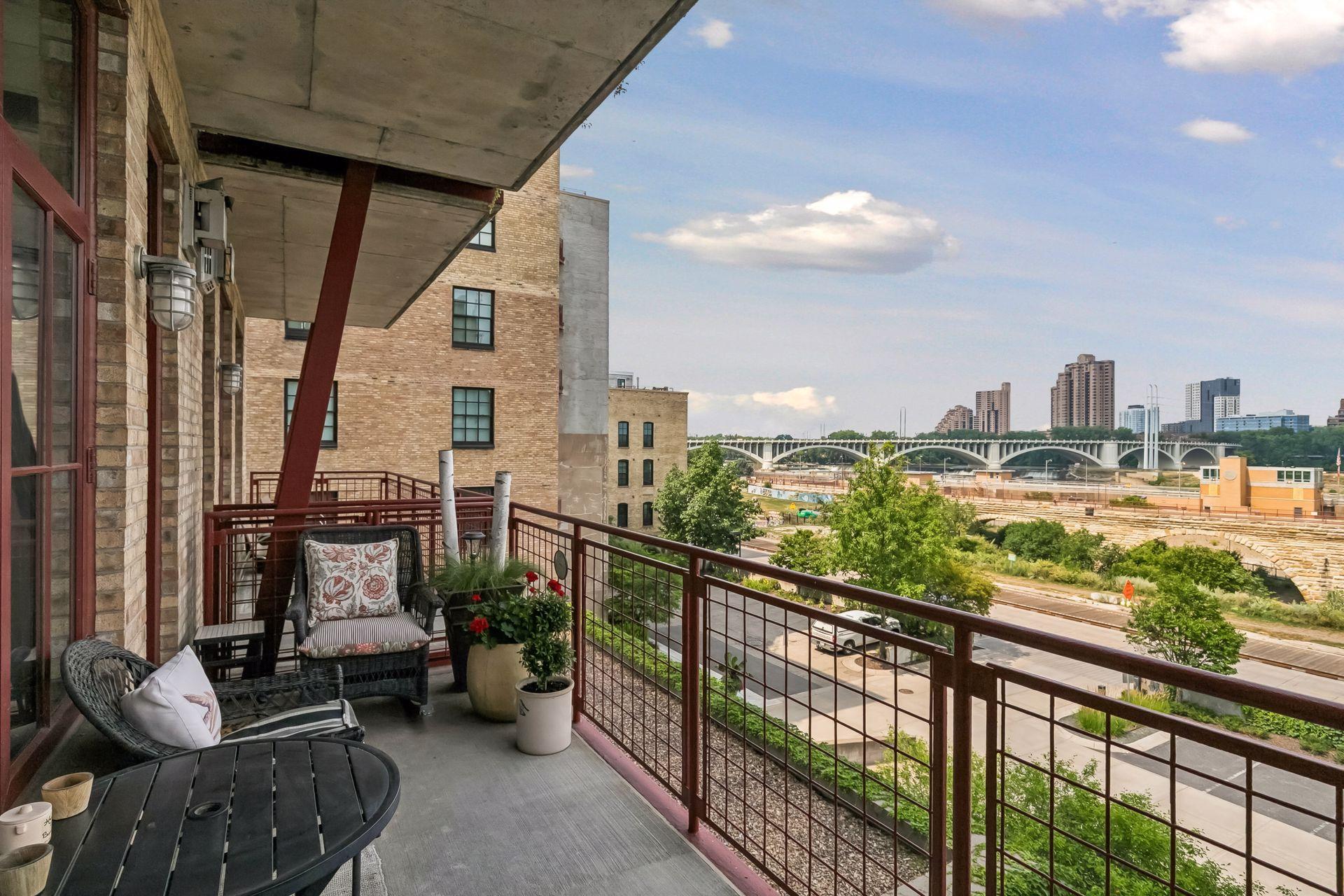 Terrace seating and grill, looking downriver