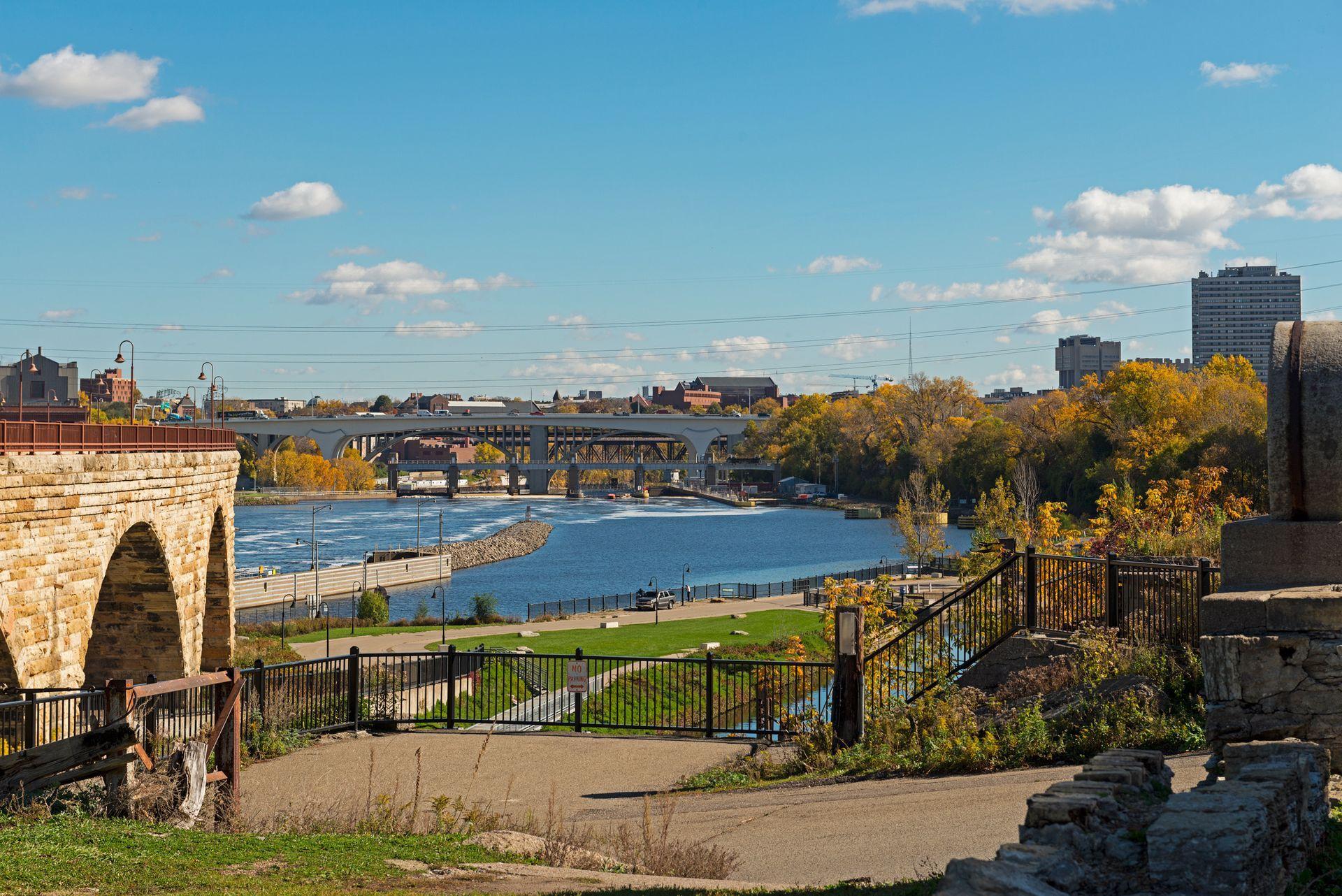 The Mississippi riverfront in autumn