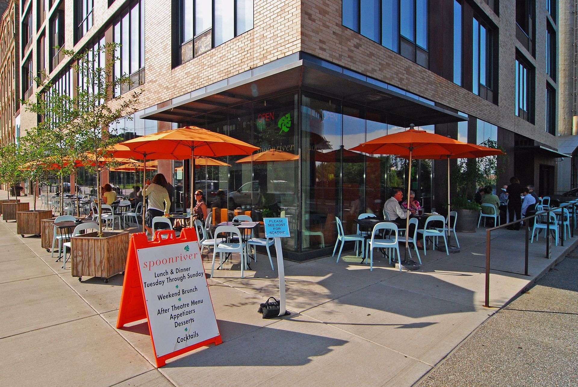 Sidewalk dining in the Mill District
