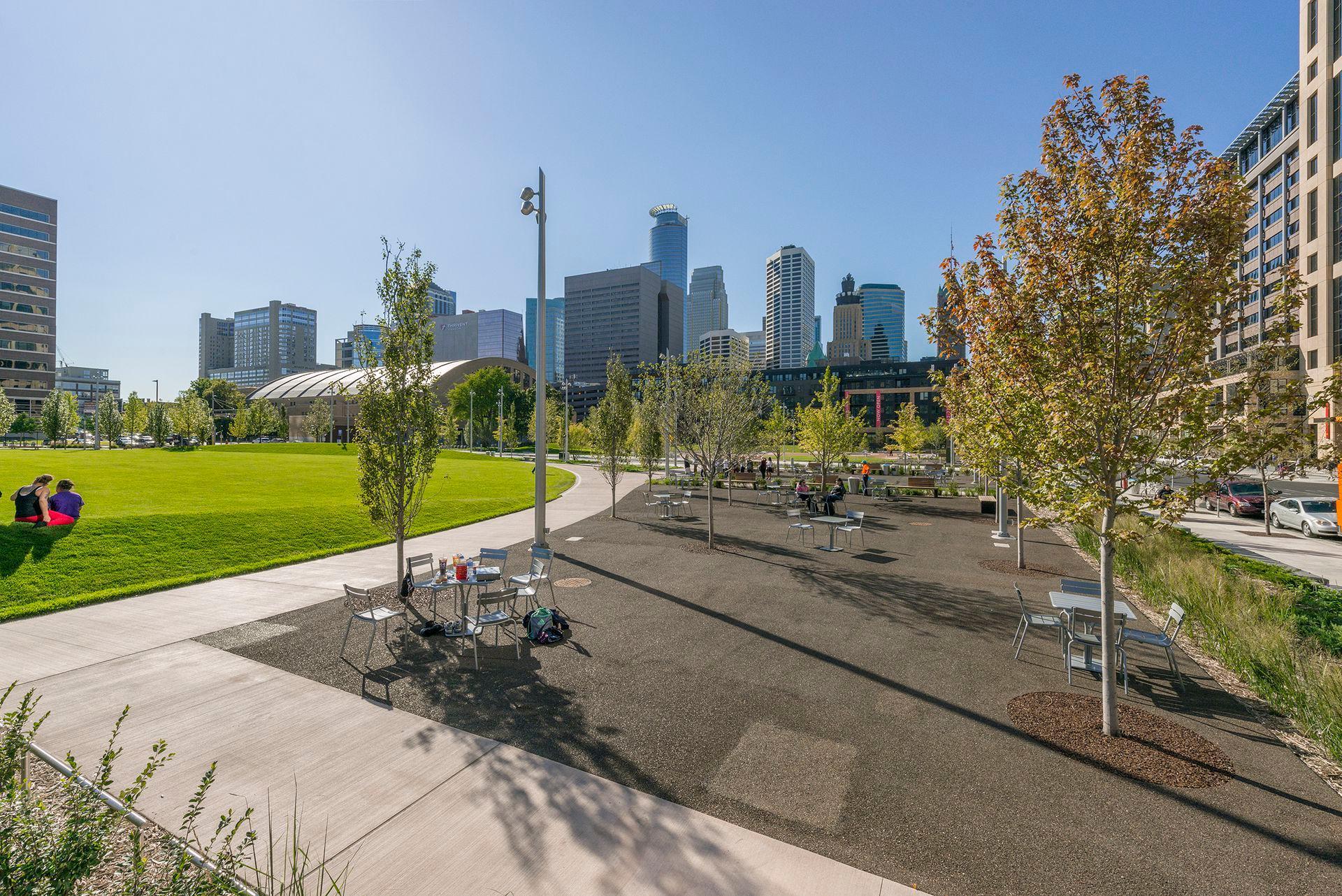 Downtown parkland and skyline