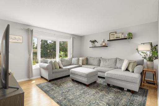 Spacious living room with bay window