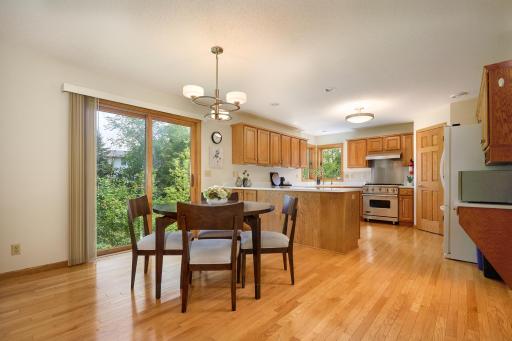 Informal dining room with views of the pond