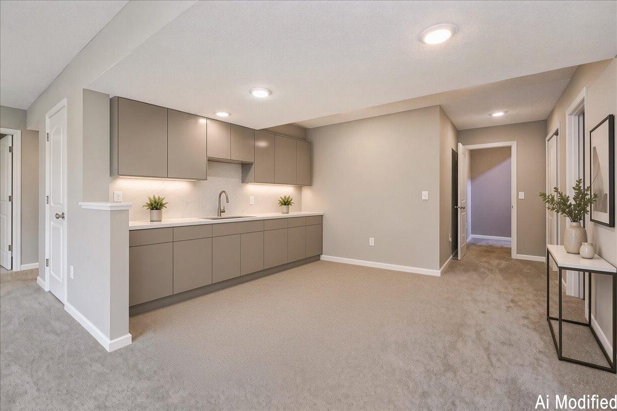 AI Staged wet bar, sink would be on the left side.