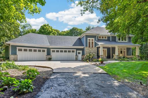 Long private driveway with turnaround ~ Hardie shake and lap siding with ledge stone accents