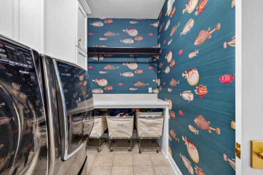Decorative wall coverings and ceramic tile flooring w/ radiant in-floor heating