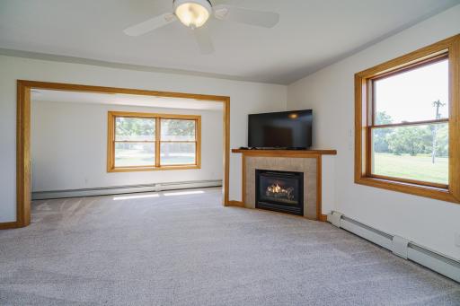 The main floor bedroom (den option) has a gas fireplace. There is a full bathroom on the main floor to service this room.