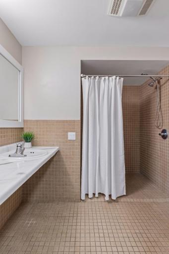 3/4 bath with updated counter & zero entry shower.