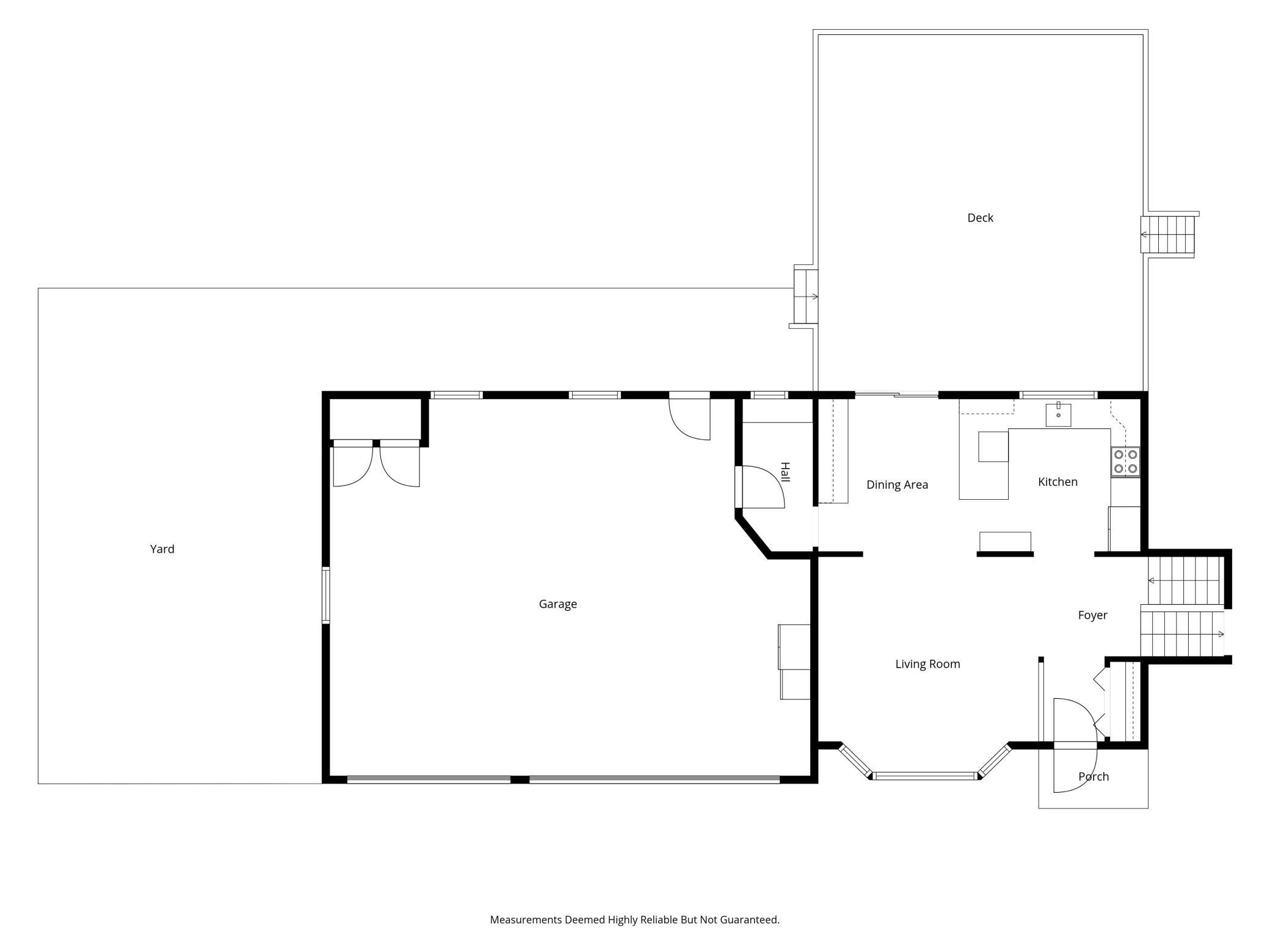 Floorplan - Main level with access to the deck and 3 car garage.