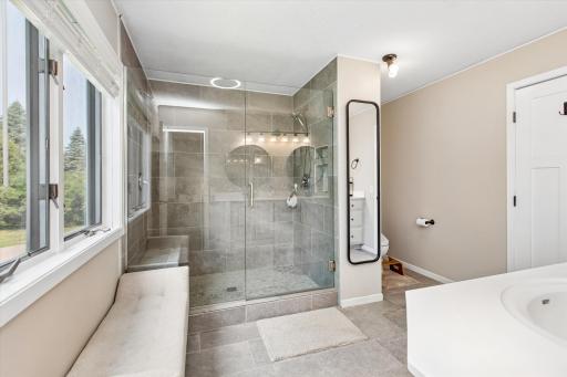 walk-in shower with builtin seat.