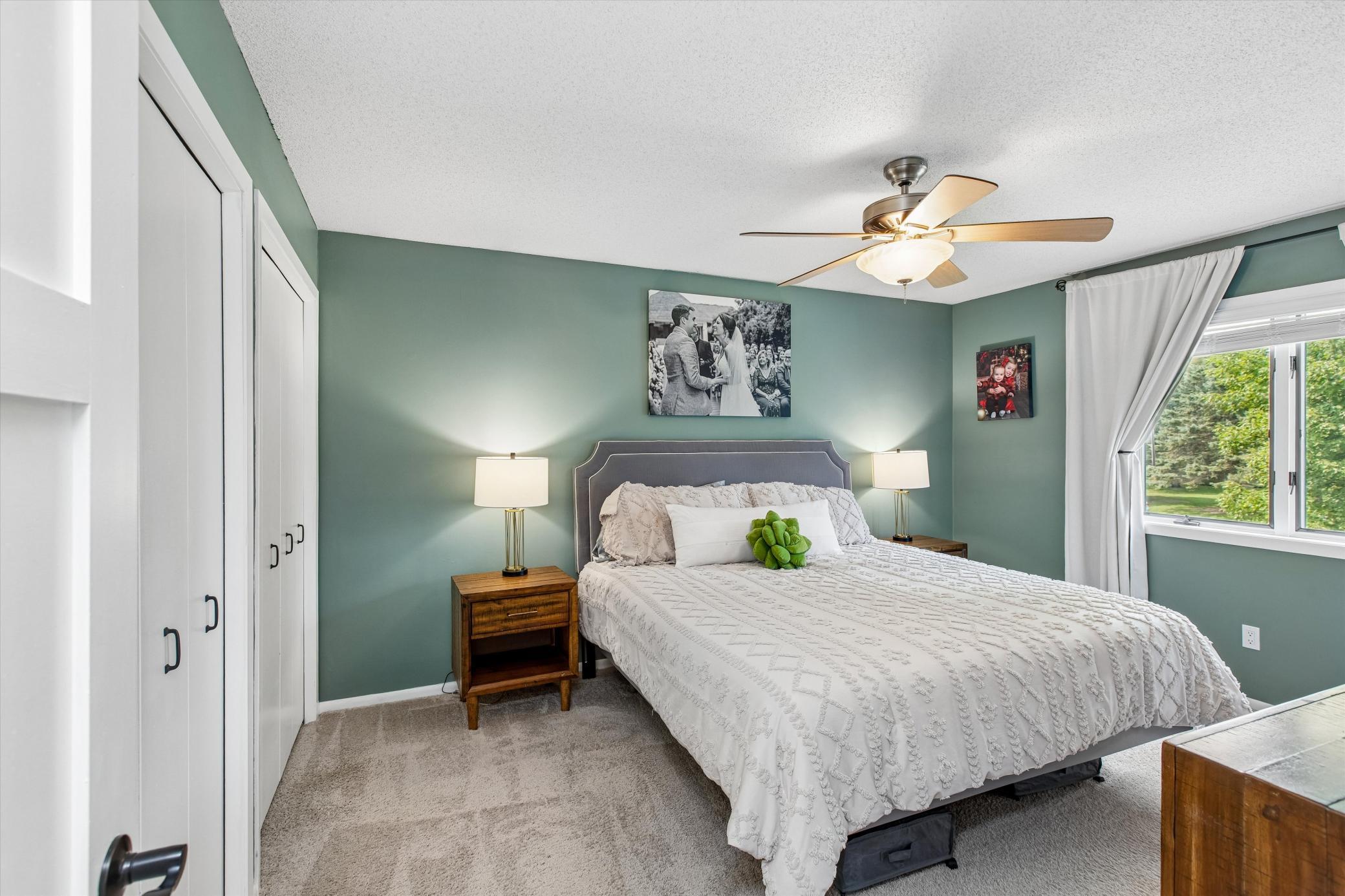 Primary bedroom. 2 full closets, ceiling fan. Room for a king size bed.