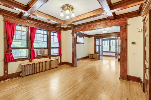 Gorgeous box beam ceilings and original woodwork