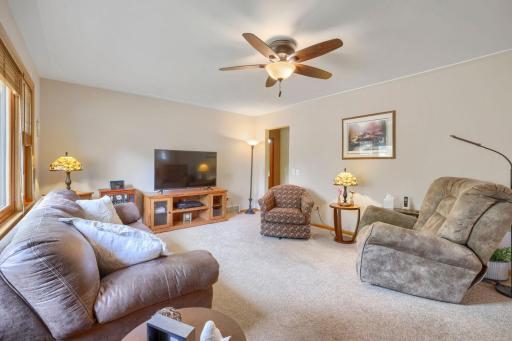 Ceiling fan in living area keeps air movement comfortable.