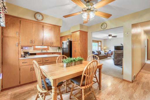 The laminate flooring in both kitchen and dinette.