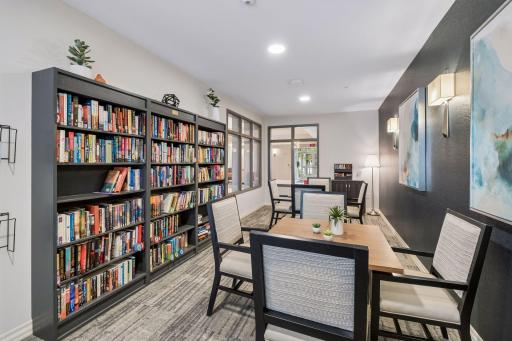 Grab a book or the morning paper in this first floor library.