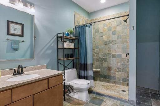 Great tile work in the walk in shower