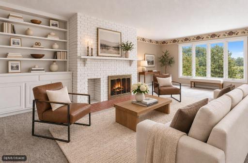 Virtually staged photo of family room on main floor