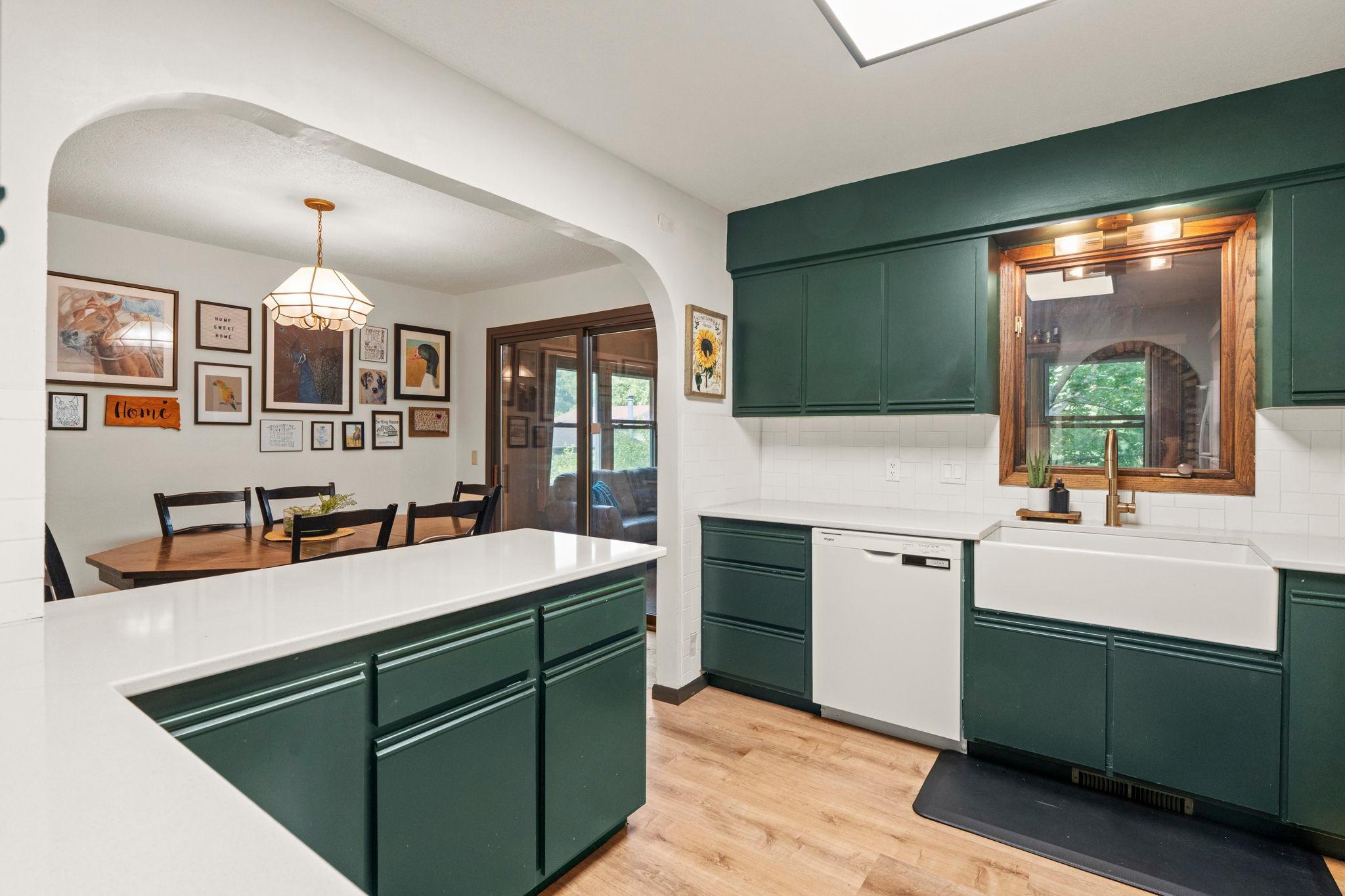 Updated kitchen opens to the dining area