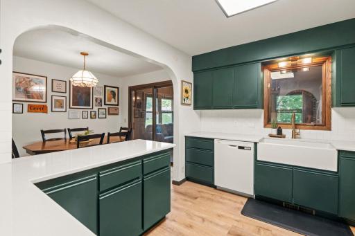 Updated kitchen opens to the dining area
