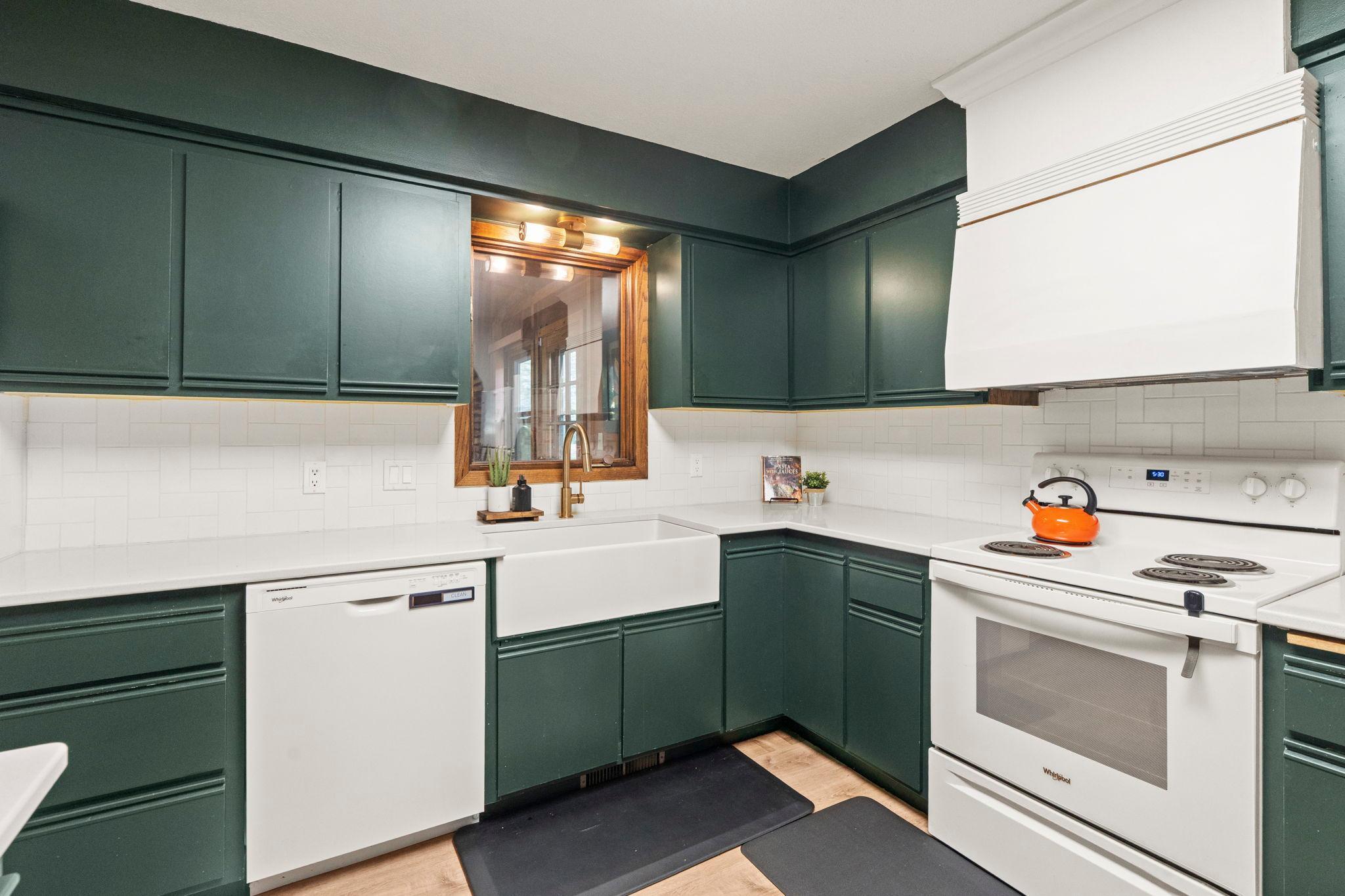 Farmhouse sink in the updated kitchen