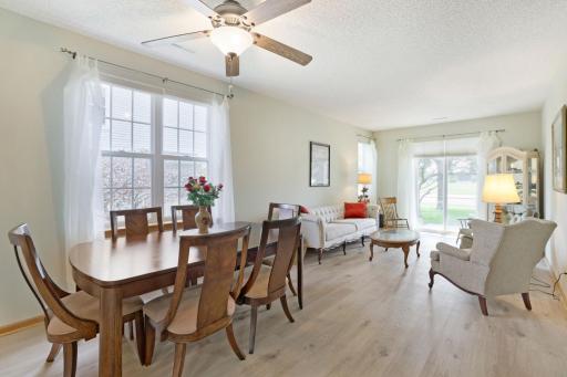 The living room / dining room are a shared space, with room for a LARGE dining table.