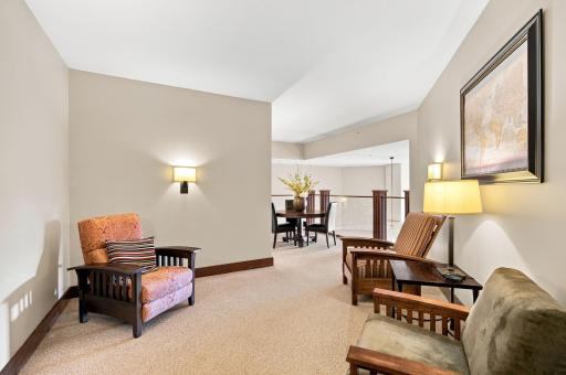 Reading or study area that overlooks the lobby