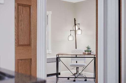 A flexible bedroom that could also serve as a home office or hobby space.