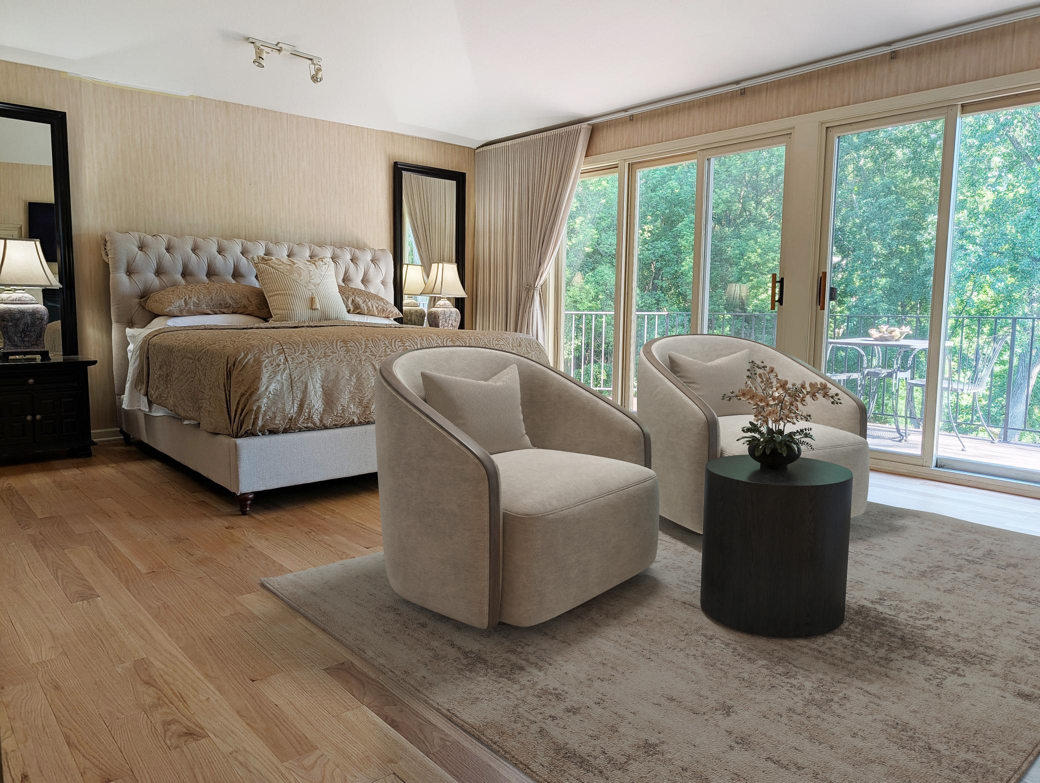 Primary suite with chairs added as virtual staging