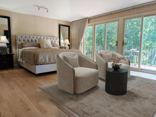 Primary suite with chairs added as virtual staging
