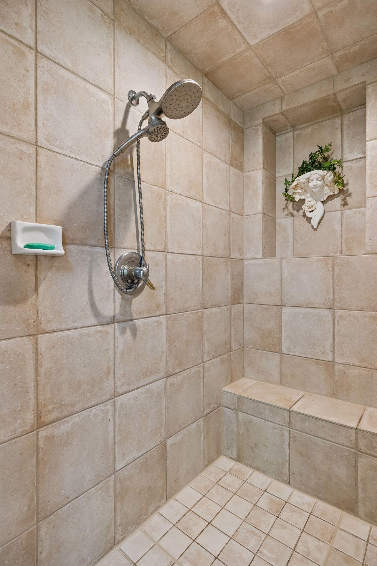 spacious tiled shower