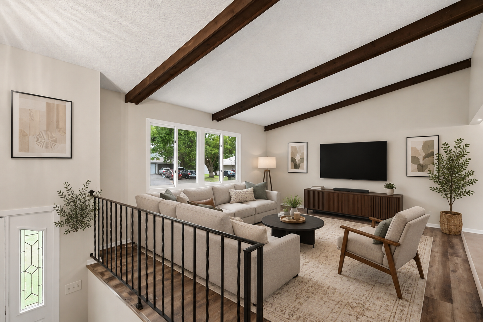 Virtually staged photo of the living room area