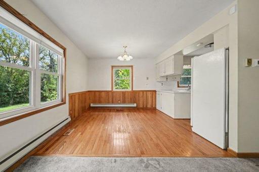 Oak hardwood floors in dining room and kitchen