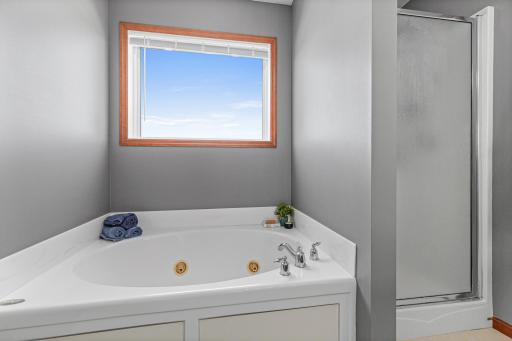 Primary bathroom suite with a separate tub and shower