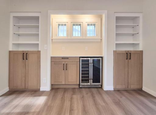Brand New Cabinetry Dry Bar with Dual Temperature Beverage Cooler