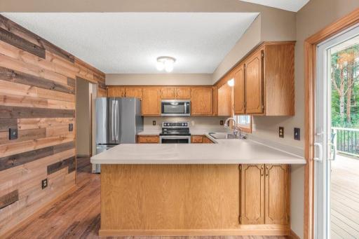 Stainless steel appliances and lots of cupboard space.