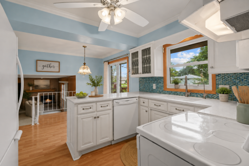 Updated Kitchen with Bright White Cabinetry "Virtually Staged"