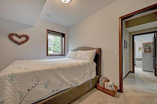 Lower level bedroom. All bedrooms have custom built-ins